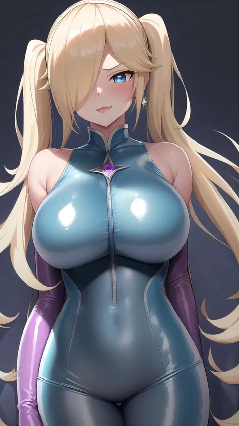   erotic、Rosalina、Blonde twin tails and voluminous、Big Breasts, Alone, Light blue latex swimsuit　Hydra Suit,  Purple Wicked Background 、  best quality,  detailed face ,  detailed eyes on board,  high definition ,、 Evil Evil Female Executive、Glare、smile、Con...