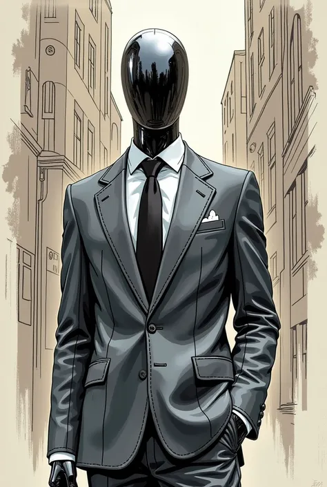 texturas,calligraphic line art  ,a male mannequin in a gray suit, ink color style ,comic book, cartoon , intricate details ,  sharp focus,  High resolution