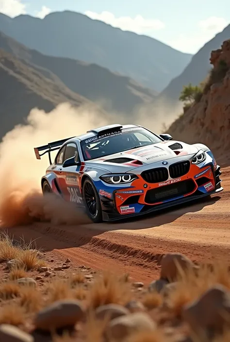 a BMW tuned for rally drifting on a dirt track