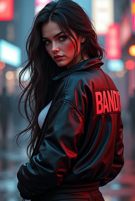  Female images in GTA style,king, long hair,Name on the jacket , Written bandit 

