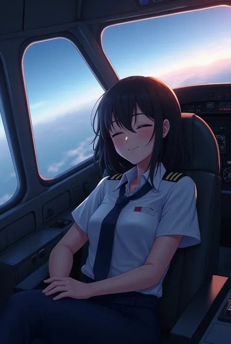 Pilot sleeping in the cockpit