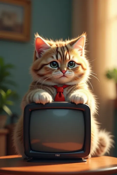 Create an image of a cat selling a tvbox