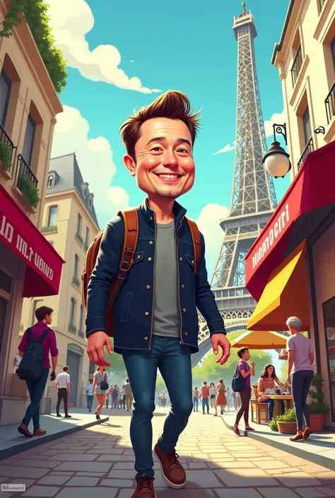 Elon Musk cartoons in Paris 