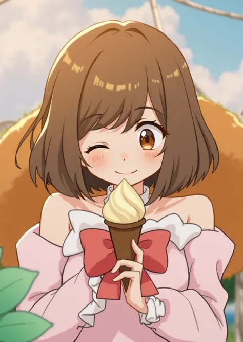 Azusa is holding an ice cream cone