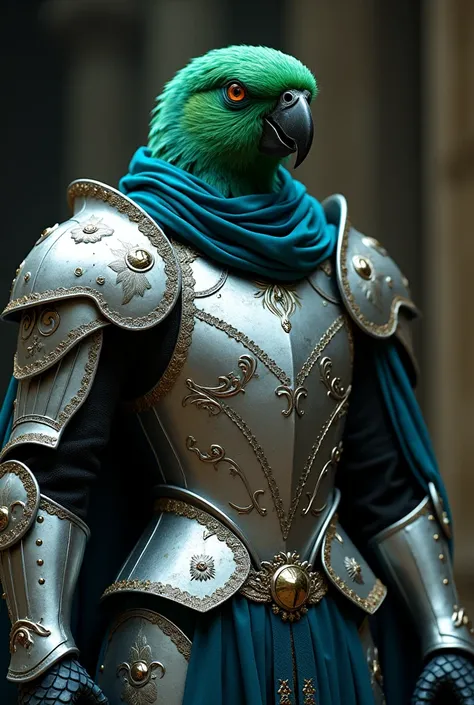 parrot knight, portrait, finely detailed armor, intricate design, silver, silk, cinematic lighting, dramatic lighting, 4k