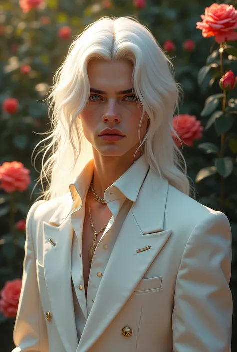  masterpiece ,  Highest quality , (Alone focus), ( perfect face :1.1), ( High level of detail :1.1), (Hyper detailed eyes), Dramatic,  A boy with pale skin and white hair that reaches his shoulders., white eyes, Alone, long hair, sefirot, officer, Evening,...