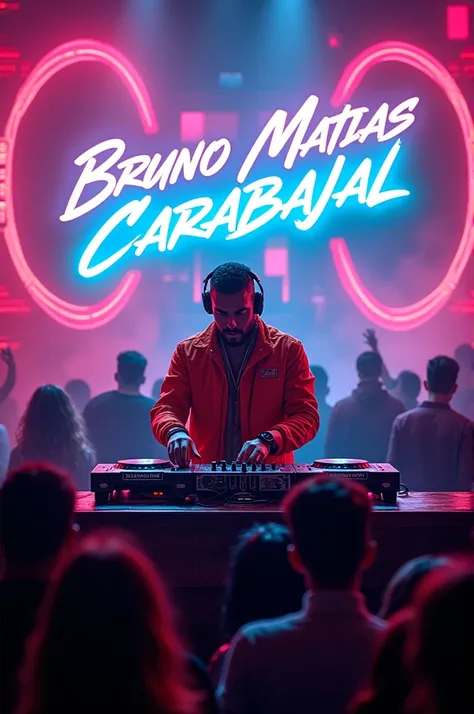 DJ with a sign that says the word Bruno Matias Carabajal 