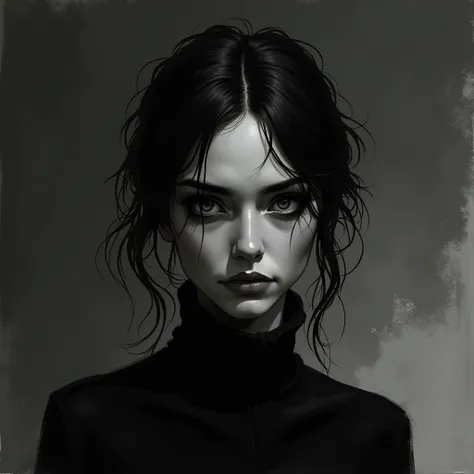 Black and white portrait gloomy painted illustration