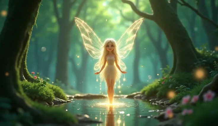 Image Prompt for the Fairys Appearance:

"A glowing, ethereal fairy emerging from the well. The fairy is bright and radiant, standing in front of Rameen. The forest around them is peaceful, with light and magic filling the air."Disney animation pixers 
