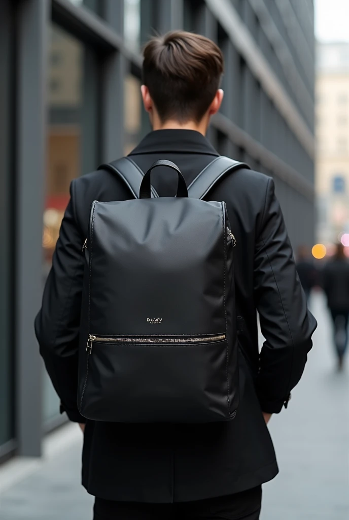 Image of a person with a modern backpack in black the pretty backpack