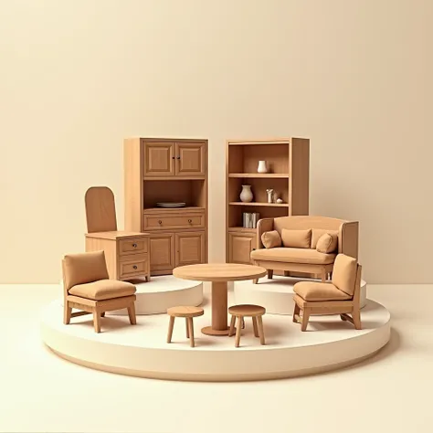 Joinery Furniture all in one place on a cream color circle with no background