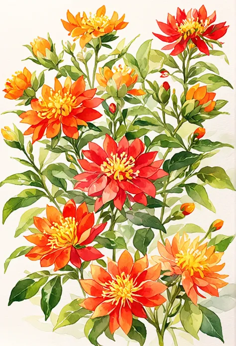  safflower acerola flower,Ashibi flower 、Watercolor touch illustration