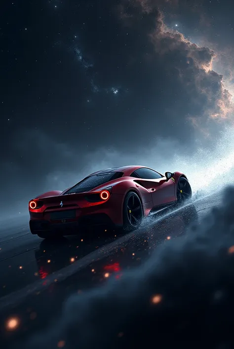 Ferrari 488 flying on the deep space