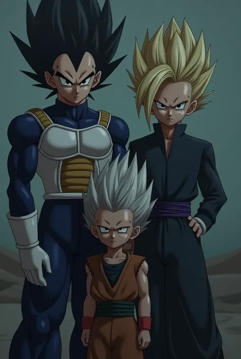 Vegeta Gohan y Trunks tristes
