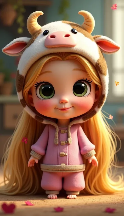 Disney Pixar style character Rapunzel baby with cow hat