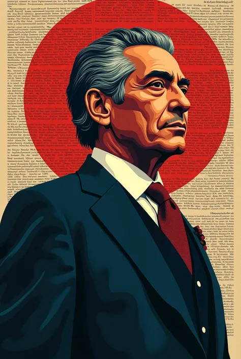 Make a poster of Mario Vargas Llosa and let the Latin American boom be noticed and that it has text about the Latin American boom on the sides of the Lord that has more text in the background and that the man stands out more 