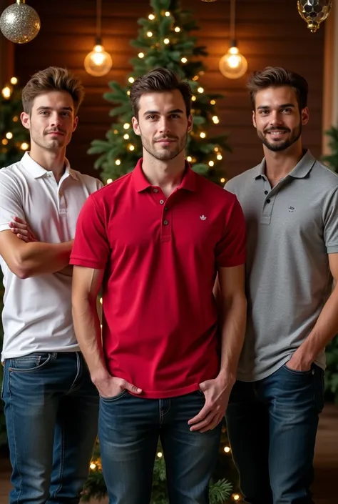  Picture that says Christmas promotion 
(3 polo shirts for 20 $)  with Christmas atmosphere  