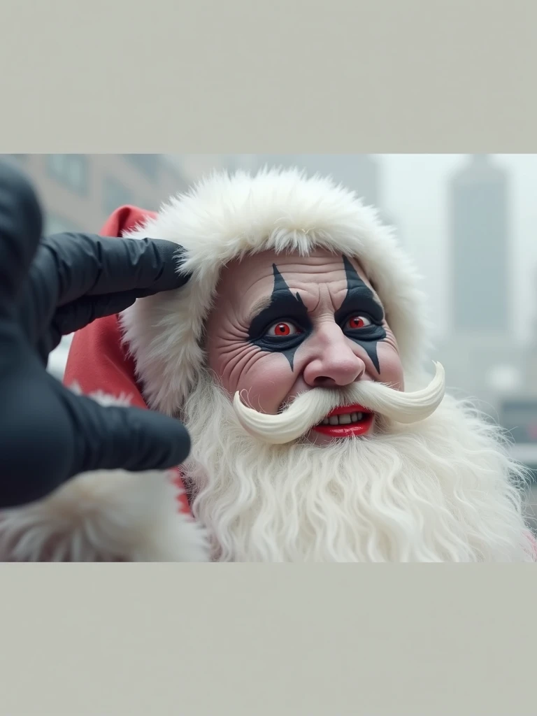 Santa Claus with joker makeup with tattoo bag 