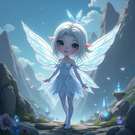 a sublime fairy ,  cartoon made of silver, with beautiful and delicate Final Fantasy 