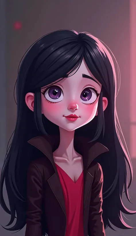 Create a Pixar-style image of Marceline from adventure time. The character should have an expressive face with big, innocent eyes and a soft, endearing atmosphere.