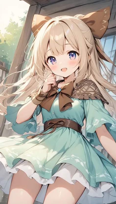    holding a wooden bow bright lines and soft colors create a dreamy effect., A fleeting impression.., one woman 、Girl with a wooden bow    、I have a wooden bow、cute、  Fantasy Villagers 、Background white、 pee 