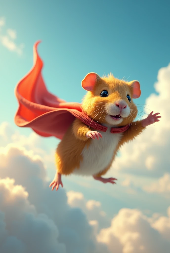 a guinea pig with its arm stretched out flying through the air with its cape