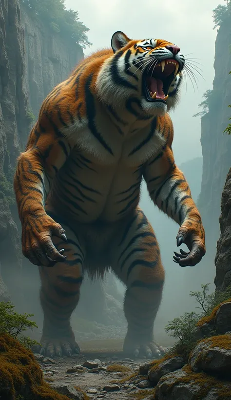 Mutant fusion of a tiger with an angry and roaring elephant