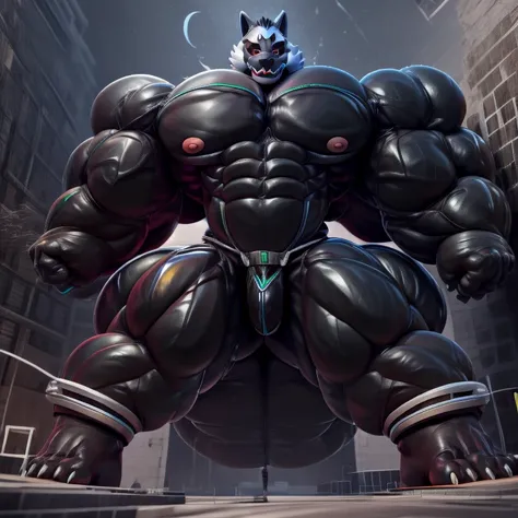 - Werewolf is wearing a latex muscle suit.
- masterpiece. official art. 8k. best quality. detailed full body. full body.
- black latex muscle suit. latex Muscle Suit. The whole body is black.
- no face. wearing a full-face helmet. helmet is jet black.
- An...