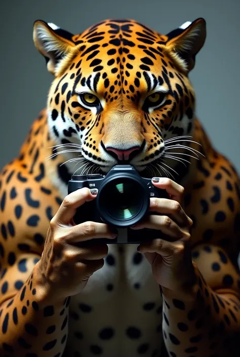 a humanoid jaguar photographing, portrait