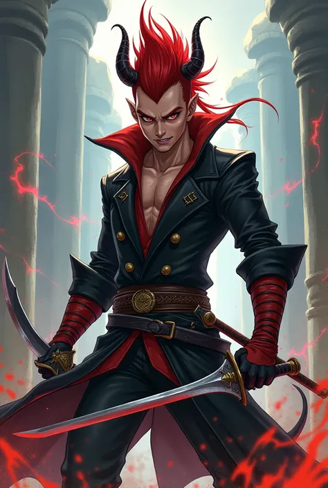 Male Rogue Tiefling with Red mohawk anime version