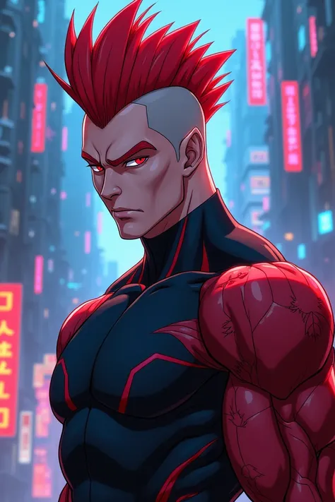 Male tiefling with Red mohawk, anime stile