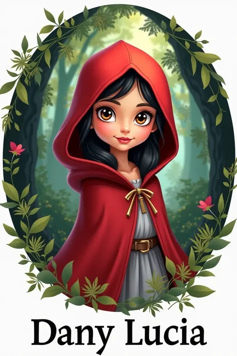 Draw a round logo with the background of Little Red Riding Hood and the name of Dany Lucia my first year