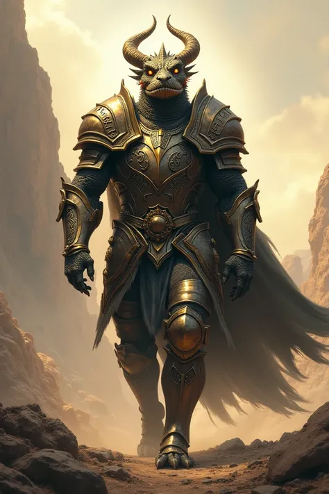 An Adamantine Dragonborn in plate armor