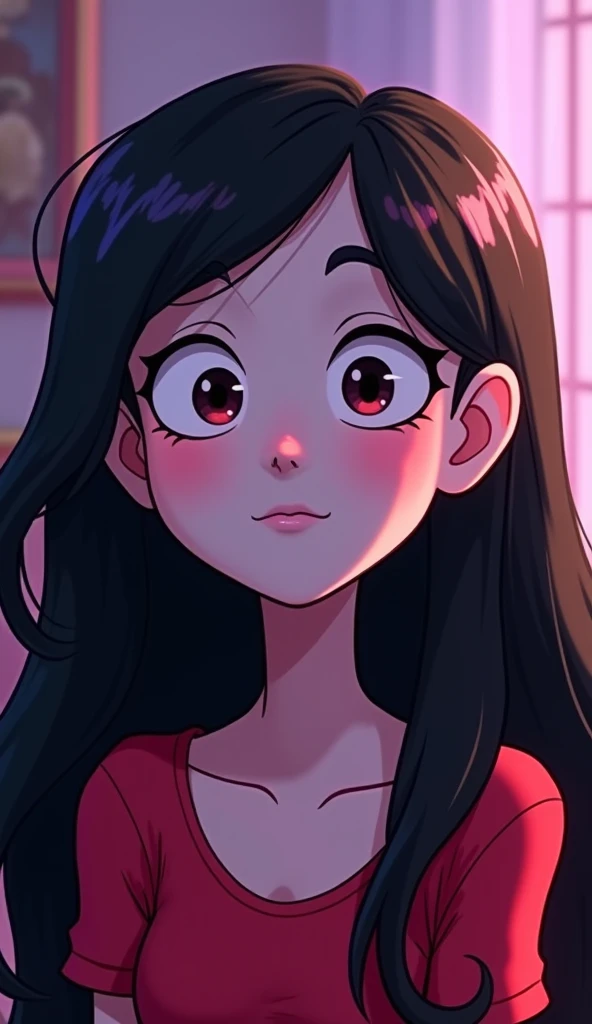 Create a Pixar-style image of Marceline from adventure time. The character should have an expressive face with big, innocent eyes and a soft, endearing atmosphere.