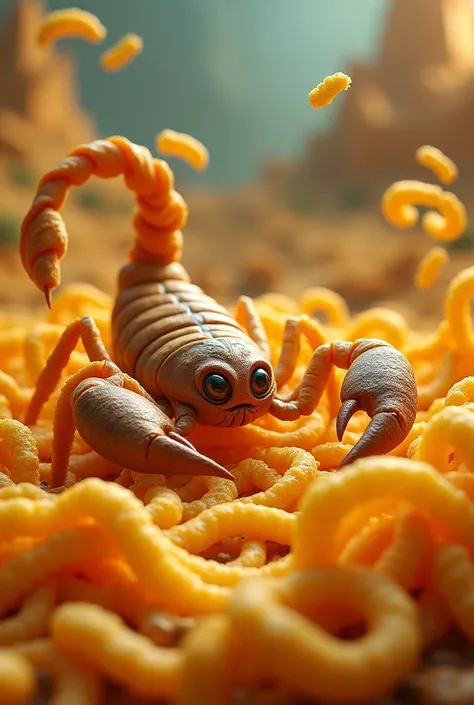 A scorpion with animated corn churritos