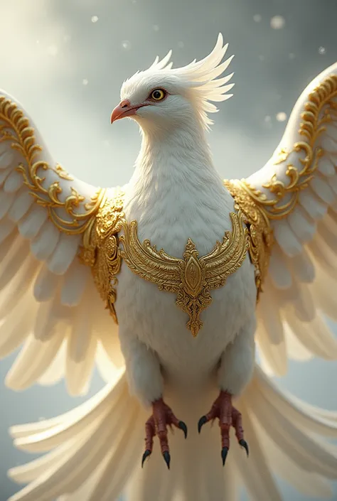 White dove with shimmering gold armor
