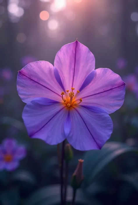 "Une représentation en 8K hyperréaliste dune fleur rare et éblouissante de couleur violette. Ses pétales sont délicatement ondulés, avec des reflets irisés qui capturent la lumière comme un bijou. Le cœur de la fleur est orné de motifs dorés subtils, et un...