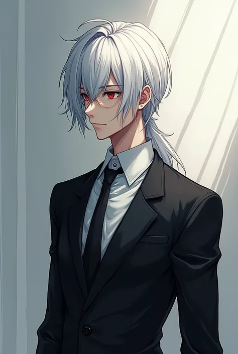 anime handsome guy，male，white hair，long hair， Red-red Eyelids ， Psychologist，Handsome， personality apathetic， 