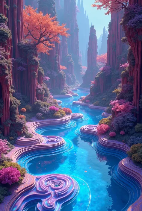 (photorealism:1.2), Psychedelic livewater flowing through a vibrant, surreal landscape, capturing swirling colors and iridescent reflections, high-definition photograph, vivid details, dreamlike atmosphere, inspired by the works of Alex Grey and Lisa Frank...