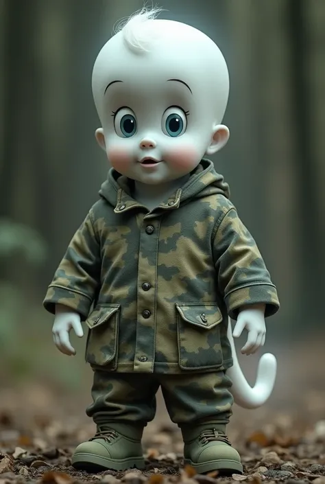 Make me a image png of casper the ghost with military camuflage clothes