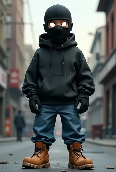 Animated character wearing balaclavas and modern clothing wearing baggy jeans and Timberland boots


