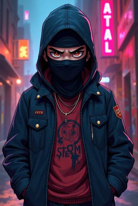 Character of an angry boy, animated with balaclavas, passionate about fashion and also a thief 