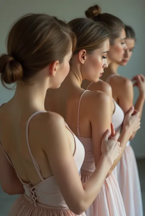  full body shot, a group of  sexy 15yo Russian ballerinas getting dressed in the ballet preparation room,  sexy poses, Hugs, Beautiful and  sexy concept photo,  High Quality , 32K, No defects,  different hair colors and eye colors ,  sexy,  Fascinating , D...