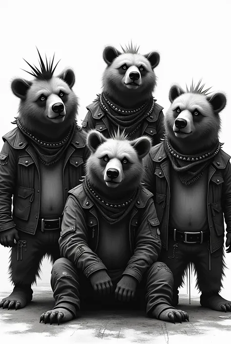 5 very bad punk bears in black and white