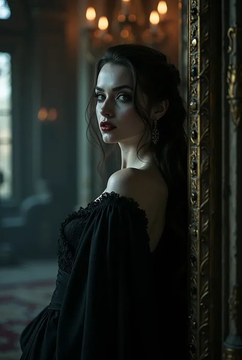 Powerful and seductive vampire in her castle, Looking at me from the corner