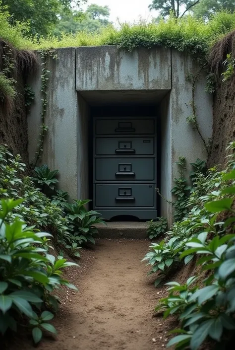 a Brazilian cemetery deposit with 3 drawers under the ground a view cut from it to view the 3 drawers