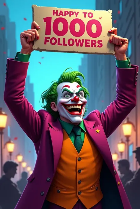 Joker celebrating sign under his head of 1000 followers on TikTok