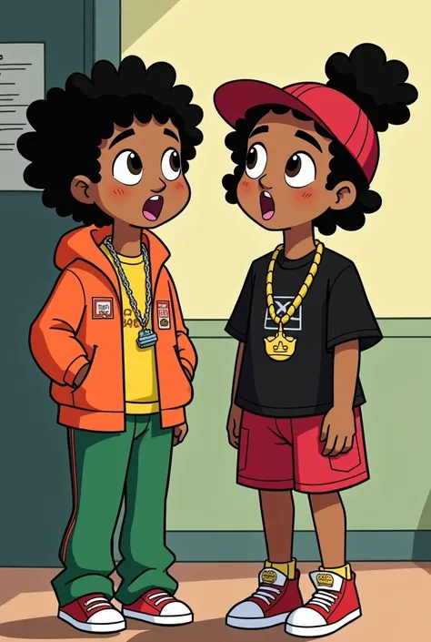 a modern Disney-style picture, in a wholesome and funny way, of "owl house" (the Disney series) characters "Luz Noceda" dressed as a "dominicans dont play" rapper (clothes, necklace colors, etc) and the owl house character Amity Blight dressed as a rapper ...