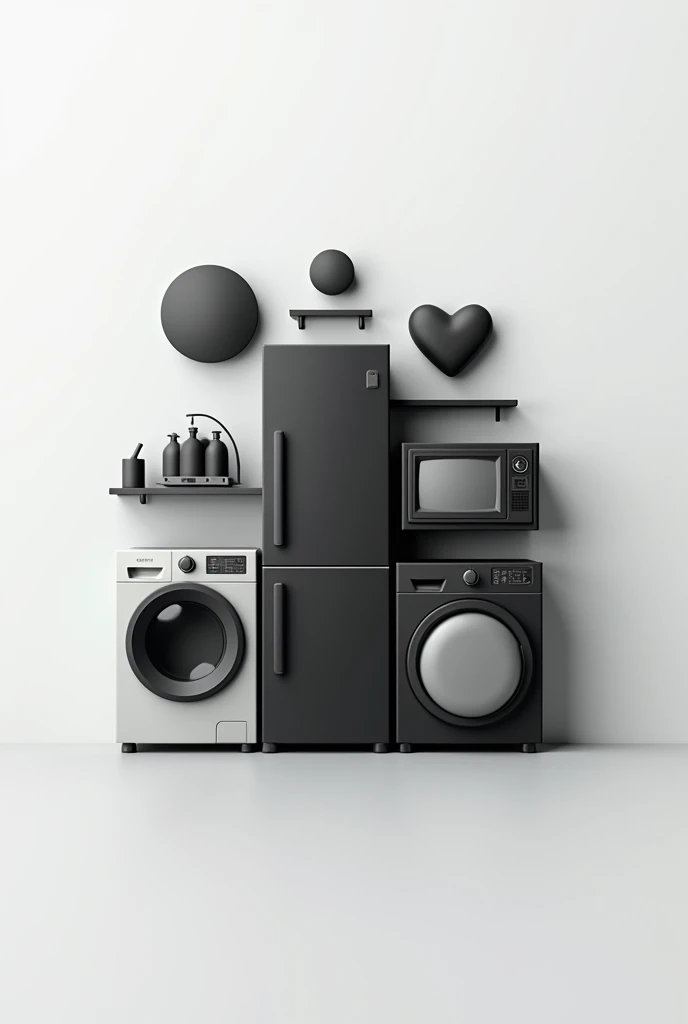 3D logo with refrigerator, freezer, TV, washing machine bane kalla With a black and white themeFor profile 