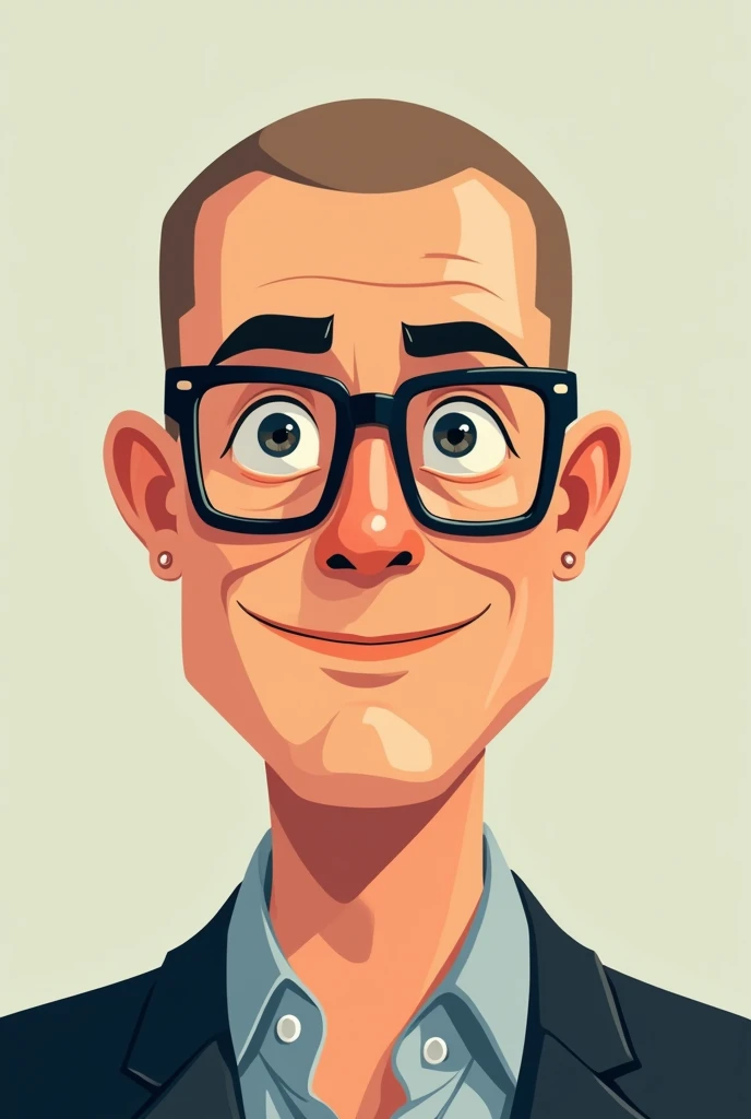 Man with handsome glasses and shaved hair cartoon 